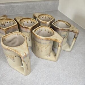 Rodolfo Padilla Signed Stoneware‎ Drip Glaze Coffee Mugs Set of 6
